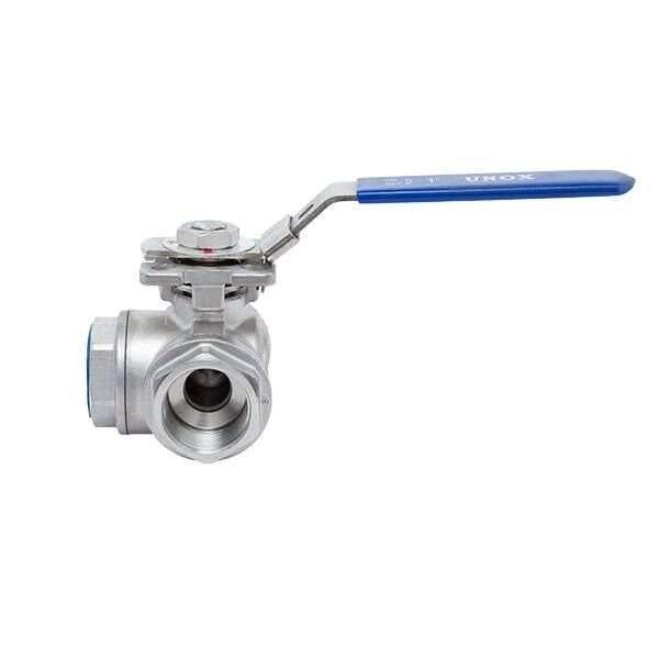 Unox Three-Way Top-Flanged Stainless Steel Threaded Ball Valve
