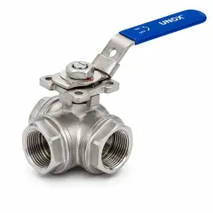 Unox Three-Way Top-Flanged Stainless Steel Threaded Ball Valve