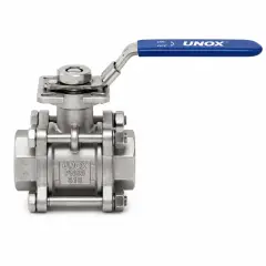 Unox Three-Piece Top-Flanged Stainless Steel Threaded Ball Valve
