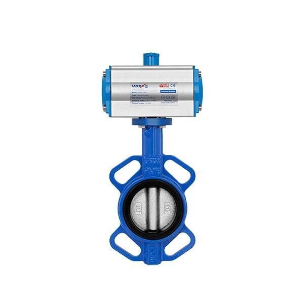 Unox Wafer Tip Çift Etkili Pnömatik Aktüatörlü Kelebek Vana Paslanmaz DN50 - Limit Switch Box - 1/4