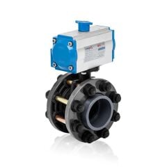 Single-Acting Pneumatic Actuated U-PVC Butterfly Valve Set for Acid Applications