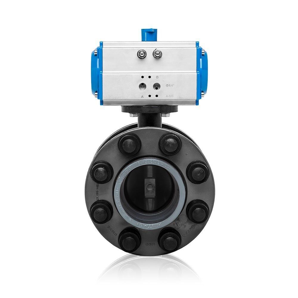 Single-Acting Pneumatic Actuated U-PVC Butterfly Valve Set for Acid Applications