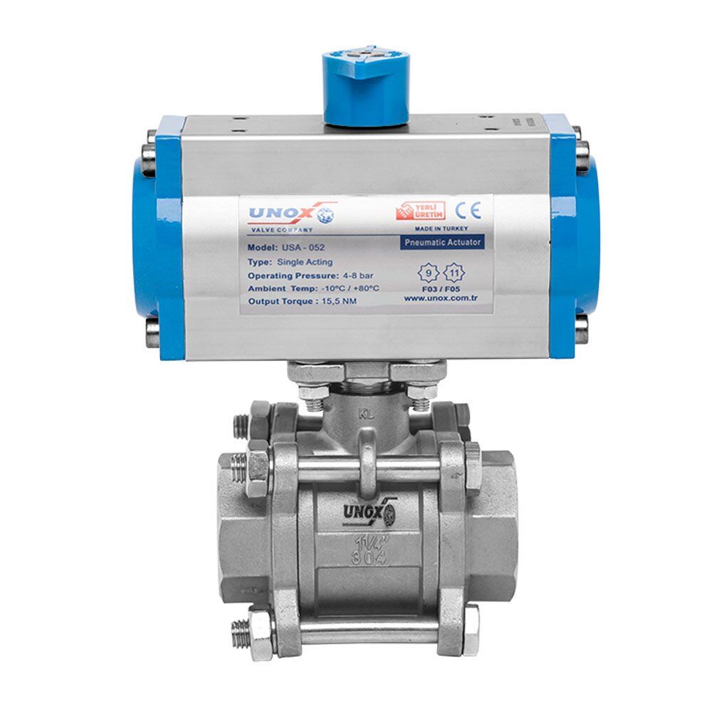 UNOX Two-Piece Double Acting Pneumatic Actuator Stainless Steel Gear Operated Ball Valve