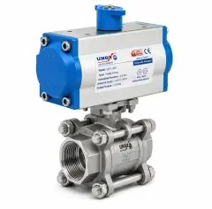 UNOX Three-Piece Double Acting Pneumatic Actuator Stainless Steel Gear Operated Ball Valve