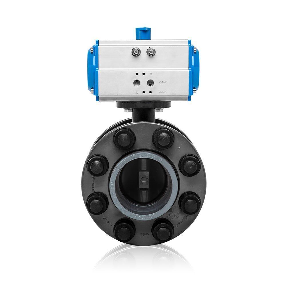 Double-Acting Pneumatic Actuated U-PVC Butterfly Valve Set for Acid Applications