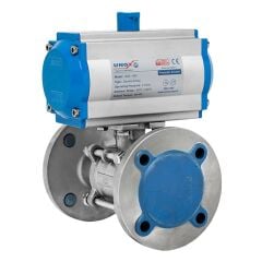 Unox Çift Etkili Pnömatik Aktüatörlü Paslanmaz Flanşlı Küresel Vana 2 Parçalı