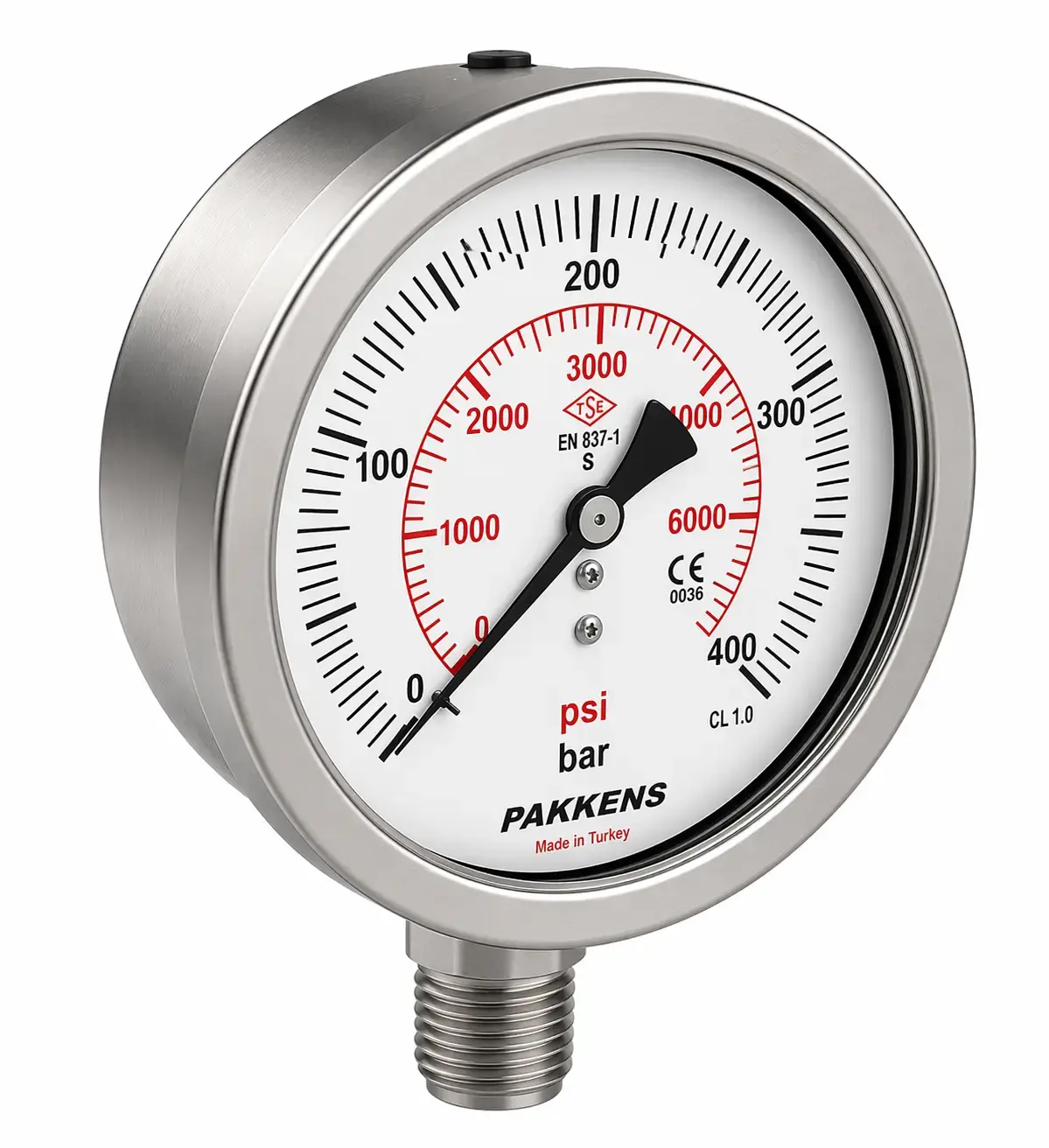 Pakkens Q100 Alttan Bağlantılı Komple Paslanmaz CL1 Manometre