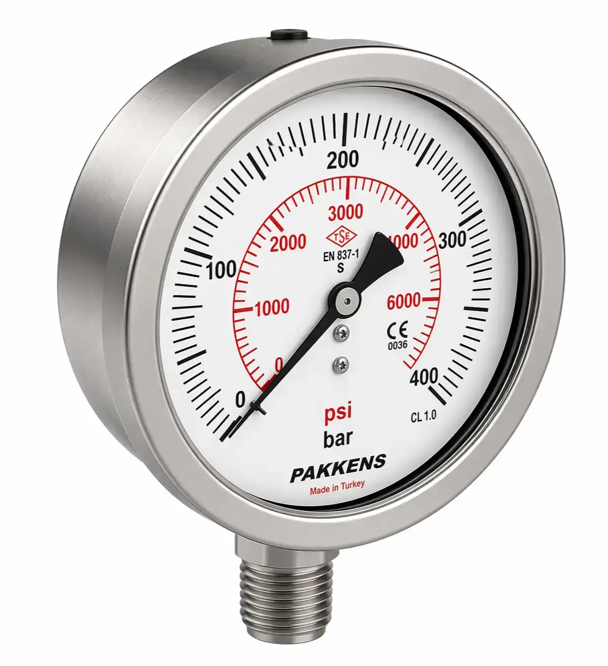 Pakkens Q100 Alttan Bağlantılı Komple Paslanmaz CL1 Manometre