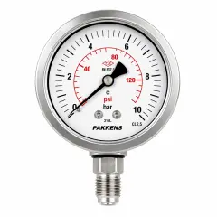 Pakkens Q63 Bottom Connection Pressure Gauge Glycerin-Filled All Stainless Steel CL1