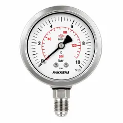 Pakkens Q63 Alttan Bağlantılı  Manometre Gliserinli Komple Paslanmaz CL1