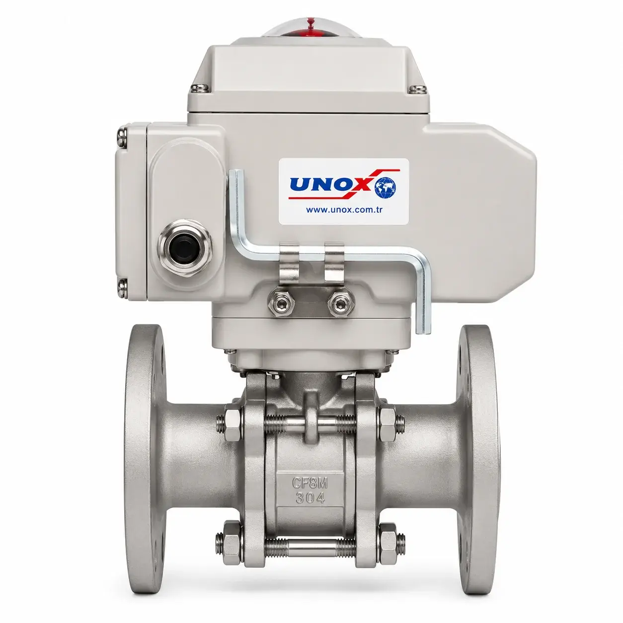 Unox Elektrik Aktüatörlü Paslanmaz Flanşlı Küresel Vana DN100 - 220V AC - 2 Parçalı