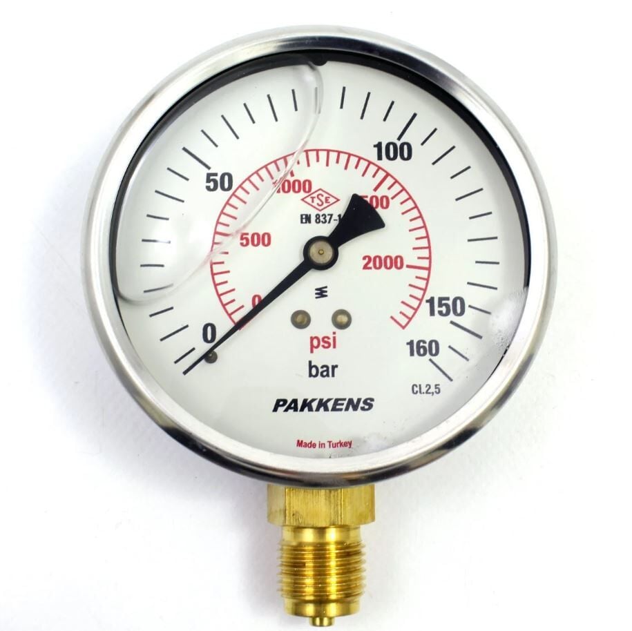 Pakkens Bottom Connection Glycerin-Filled CL1.6 Pressure Gauge Q100 160 BAR