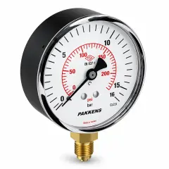 Pakkens Alttan Bağlantılı Kuru Tip Komple Paslanmaz CL1 Manometre Q100 16BAR