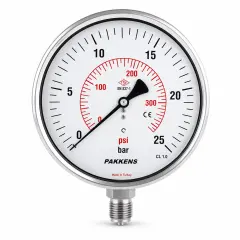 Pakkens Alttan Bağlantılı Kuru Tip  Komple Paslanmaz Manometre CL1 Q100 2,5BAR