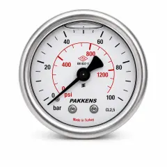 Pakkens Arkadan Bağlantılı Gliserinli CL2,5 Manometre Q100 4BAR