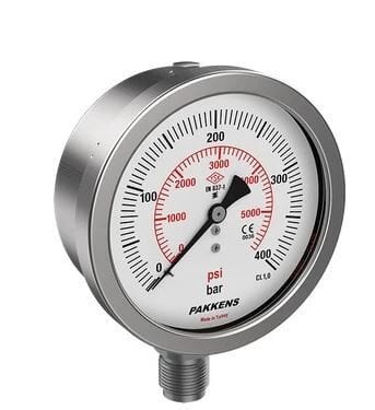 Pakkens Alttan Bağlantılı Komple  Paslanmaz Vakummetre Q100 -1 / +5 BAR