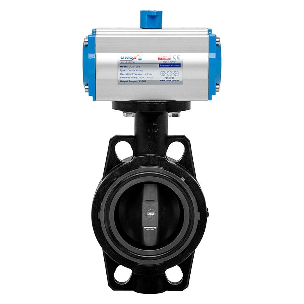 Unox Double-Acting Pneumatic Actuated U-PVC Butterfly Valve for Water Applications