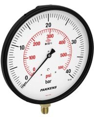 Pakkens Q160 Bottom Connection Glycerin-Filled CL1 Pressure Gauge, 40 BAR