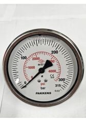 Pakkens Pano Tip Eksenden Kaçık Gliserinli CL1 Manometre Q160 315BAR