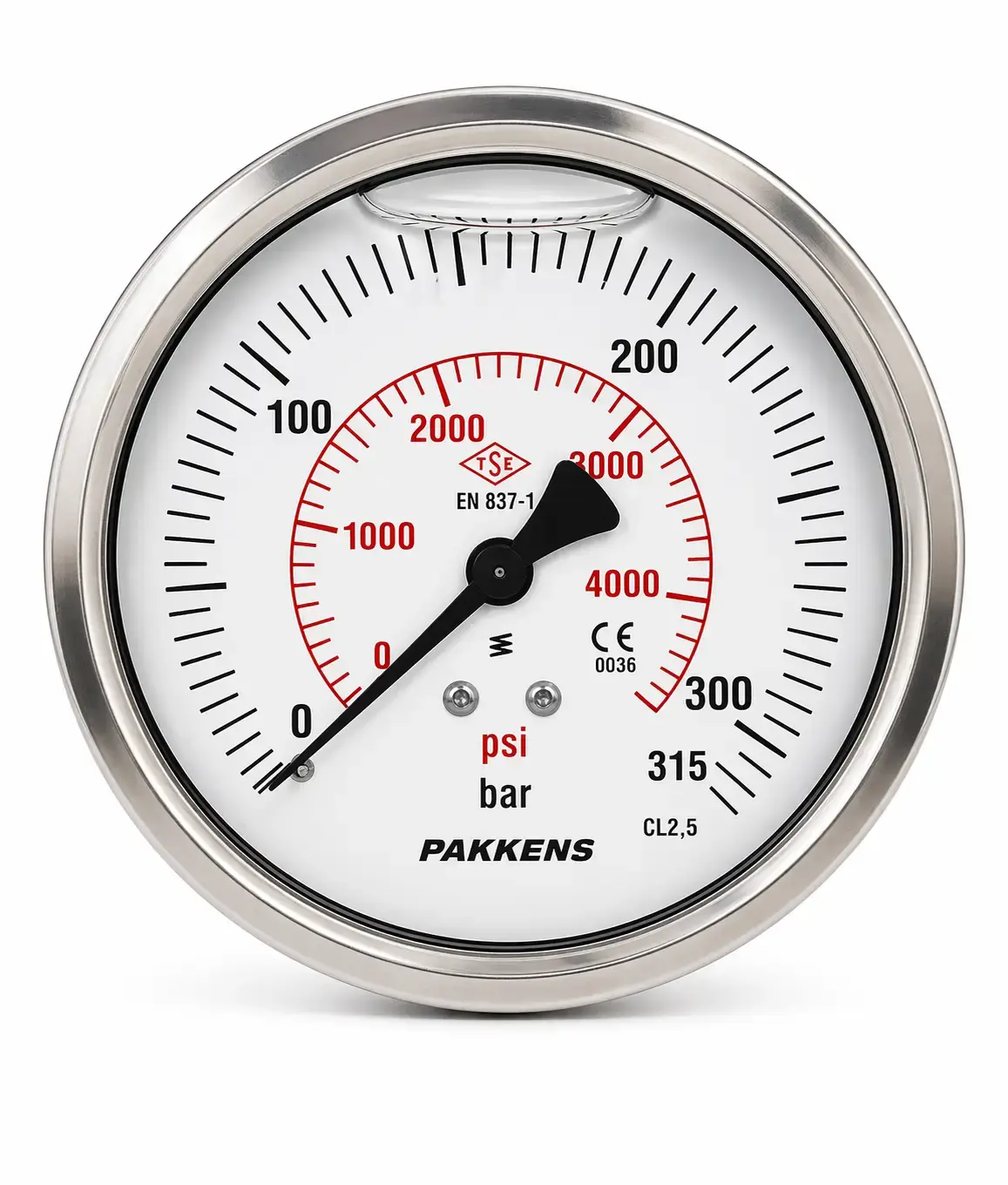 Pakkens Pano Tip Eksenden Kaçık Gliserinli CL1 Manometre Q160 315BAR