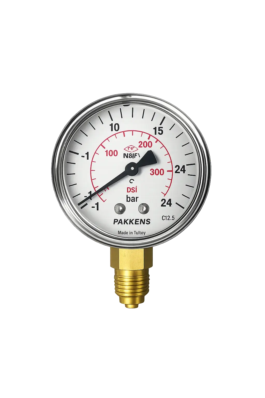 Pakkens Alttan Bağlantılı Gliserinli CL2,5 Vakummetre Q100 -1 / +24