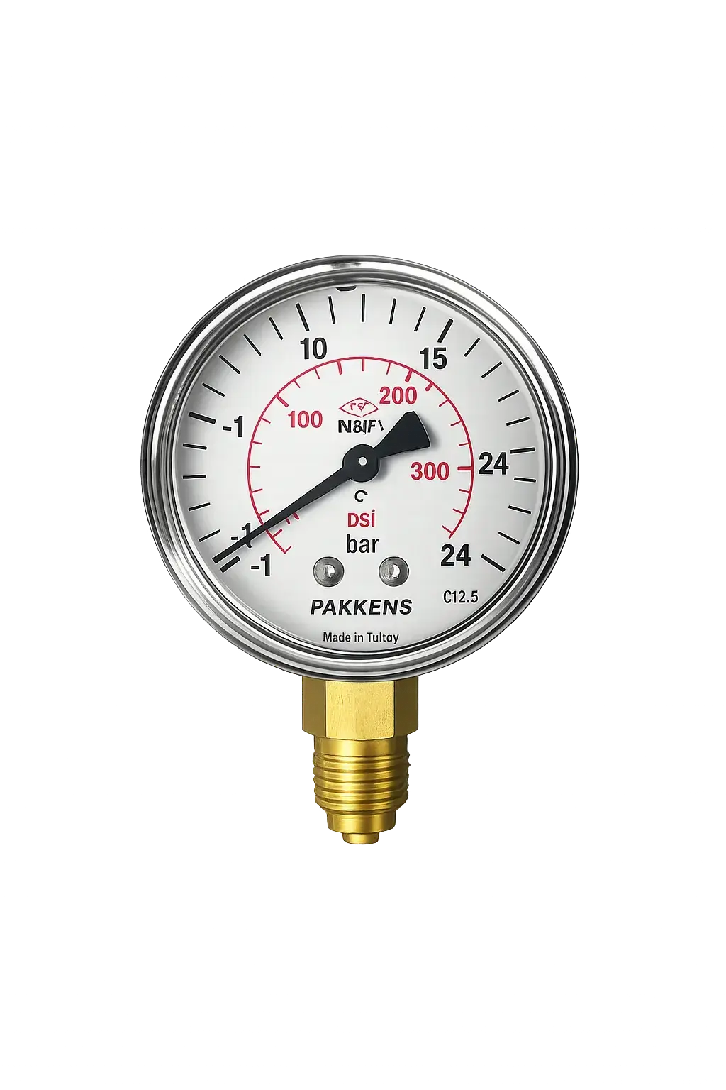 Pakkens Alttan Bağlantılı Gliserinli CL2,5 Vakummetre Q100 -1 / +24