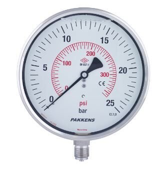 Pakkens Alttan Bağlantılı Komple Paslanmaz Kuru Tip CL1 Manometre Ø160 25 Bar
