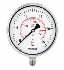 Pakkens Alttan Bağlantılı Komple Paslanmaz Kuru Tip CL1 Manometre Ø160 25 Bar