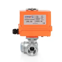 Unox 24V DC Elektrik Aktüatörlü 3 Yollu T Port Paslanmaz Dişli Küresel Vana