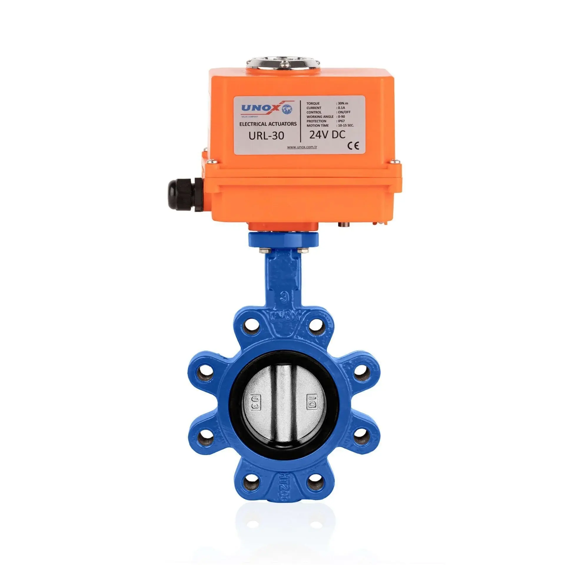 Unox Wafer Tip 24V DC Elektrik Aktüatörlü Kelebek Vana DN300 - Paslanmaz