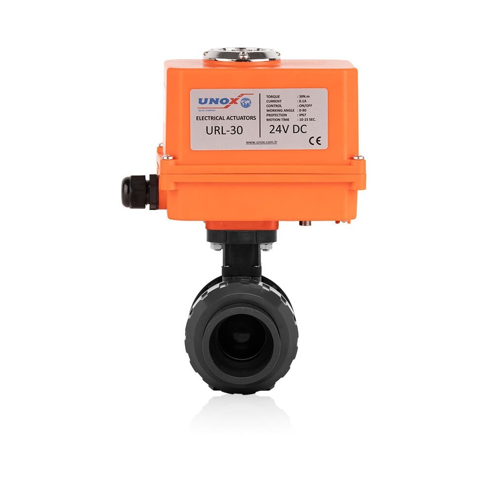 24V DC Elektrik Aktüatörlü U-PVC Küresel Vana Ø75 - ASİT İÇİN