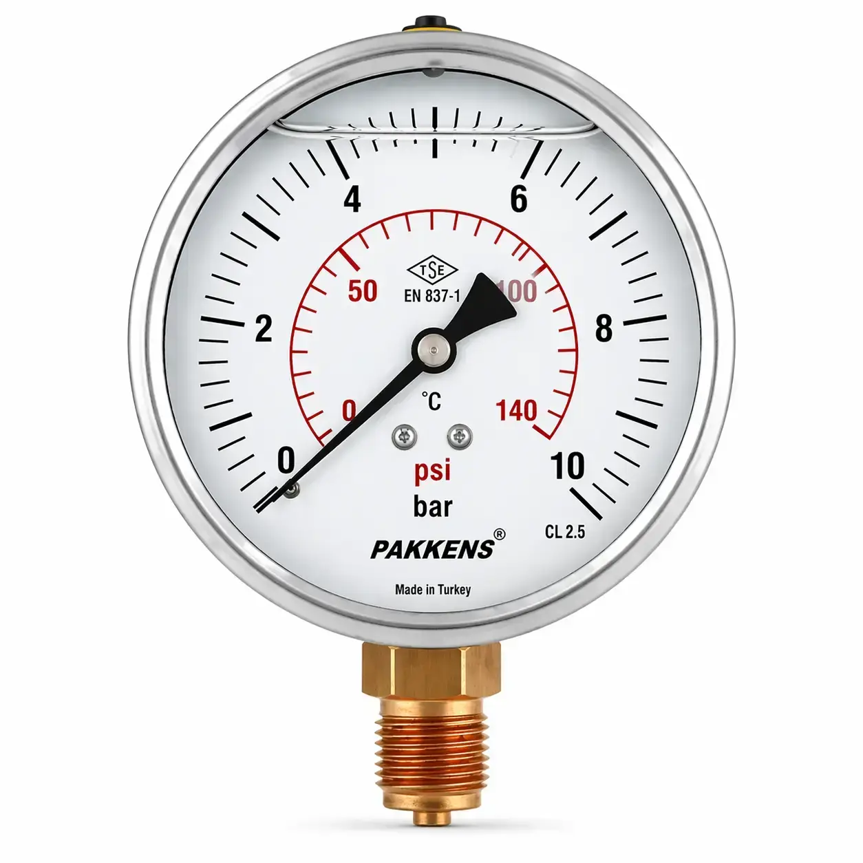 Pakkens Ø100 Çap Alttan Çıkışlı Gliserinli Manometre