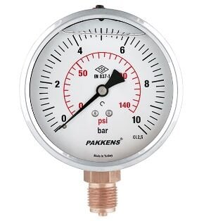 Pakkens Ø100 Bottom Connection Glycerin-Filled Pressure Gauge