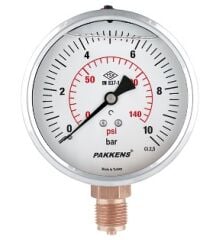 Pakkens Ø100 Bottom Connection Glycerin-Filled Pressure Gauge