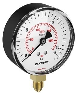 Pakkens Ø100 Çap Alttan çıkışlı Kuru Tip Manometre