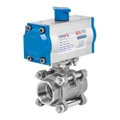 Unox Çift Etkili Pnömatik Aktüatörlü Paslanmaz Dişli Küresel Vana