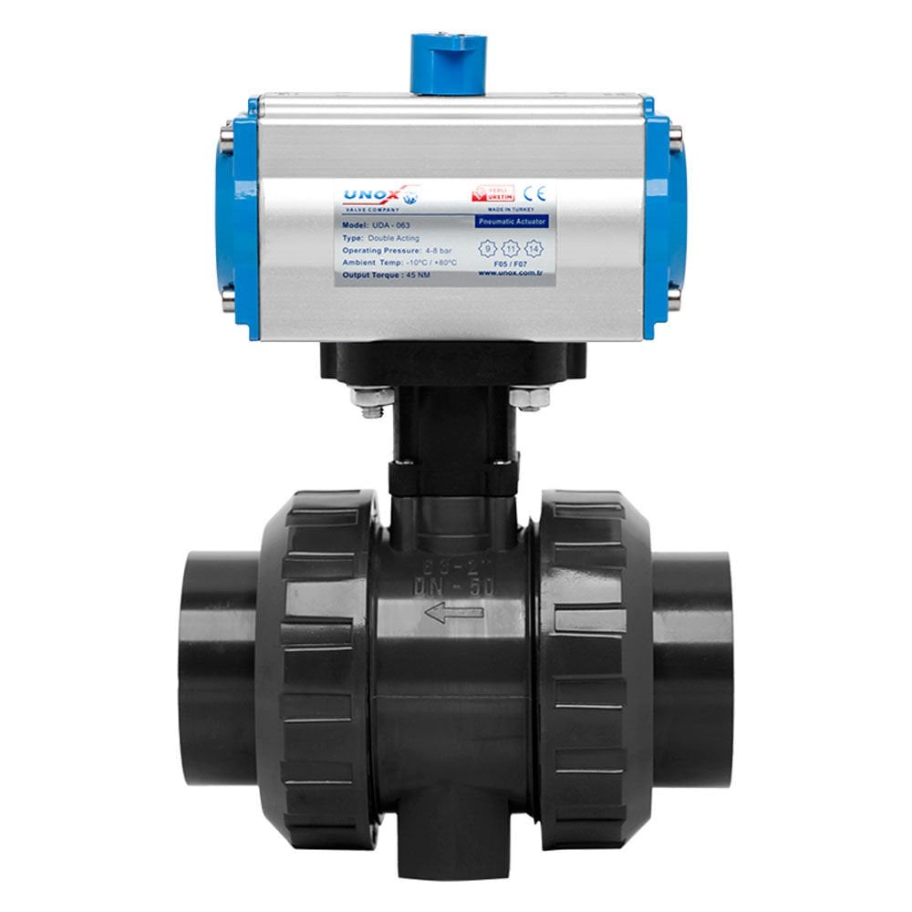 Unox Tek Etkili Pnömatik Aktüatörlü U-PVC Küresel Vana